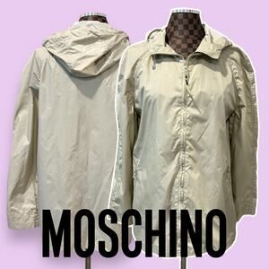 Moschino Life Windbreaker Large Tan Beige Hooded Jacket Coat Full Zip Gorpcore